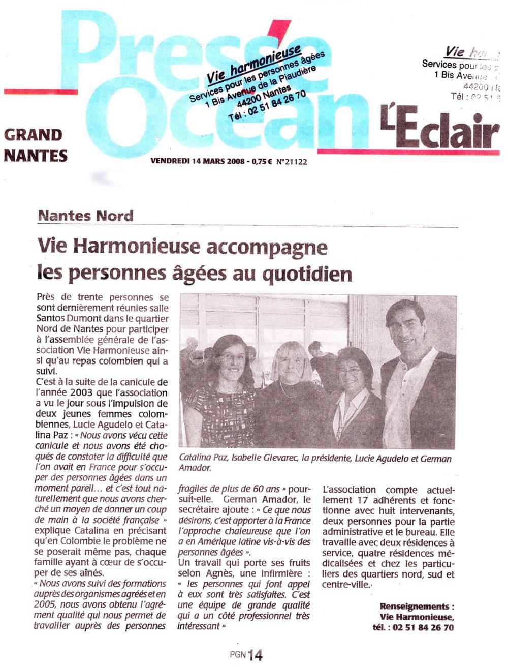 Vie harmonieuse accompagne les personnes âgées au quotidien
PRESSE OCÉAN - 14/03/20018 - LIRE L'ARTICLE
