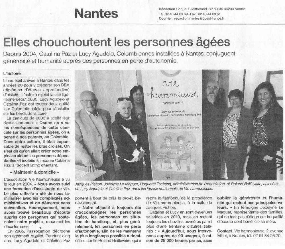 Elles chouchoutent les personnes âgées
OUEST FRANCE - Nantes - 25/05/2017